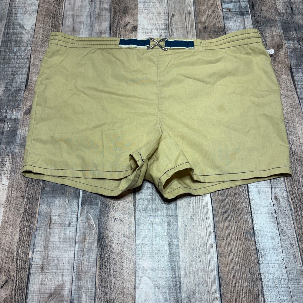 Jantzen Swim Trunks Mens 40 Tan Vintage Made in USA Buckle Retro Beachwear